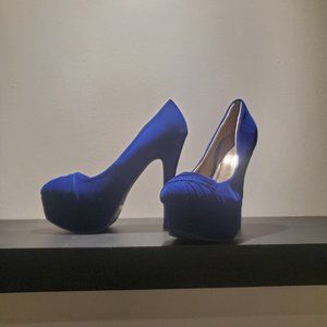 Blue seude platform heels